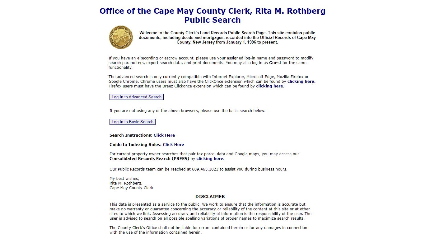 Office of the Cape May County Clerk, Rita M. Rothberg ...